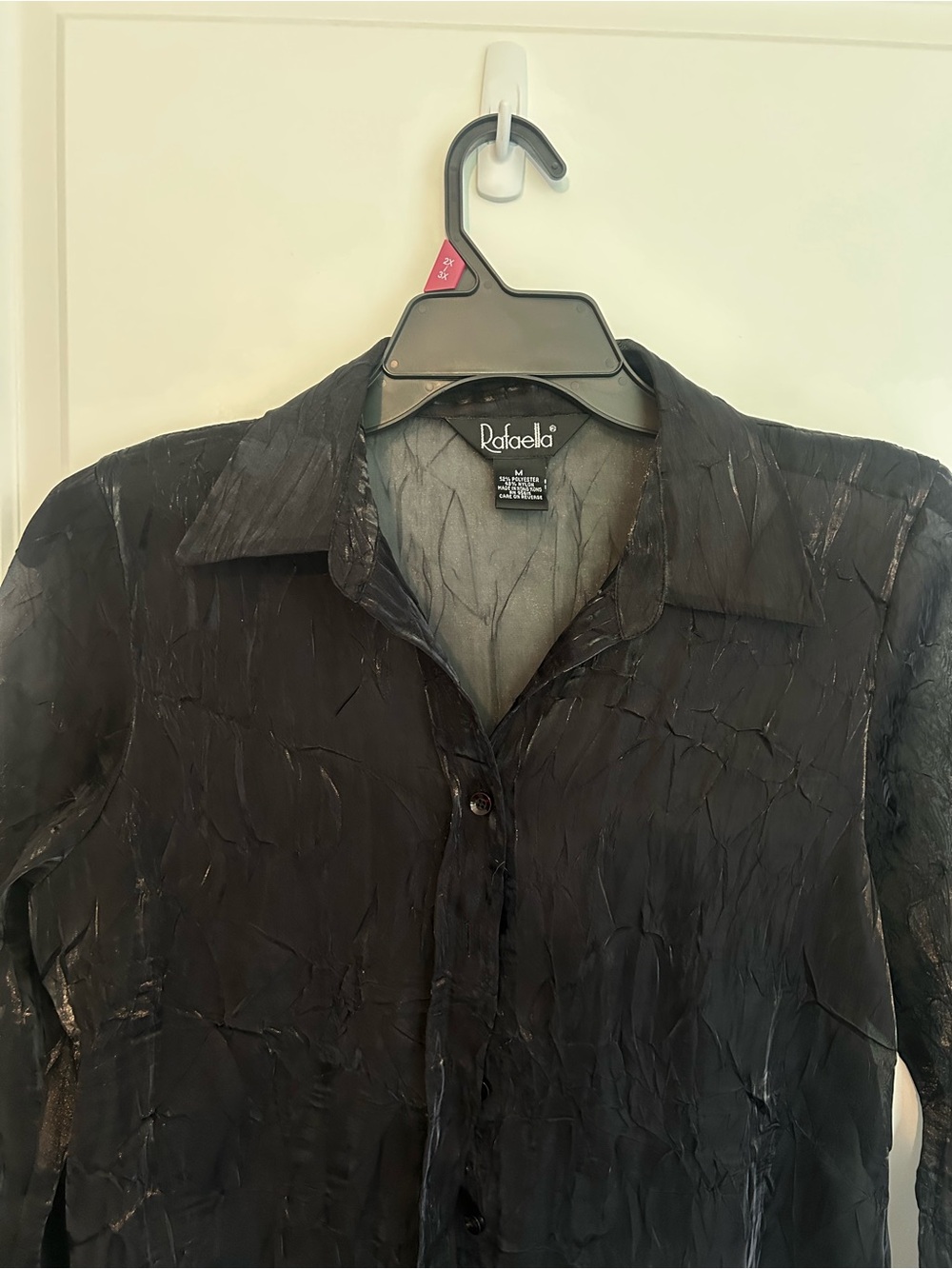 Rafaella Black Crinkled Sheer Button-Up Blouse